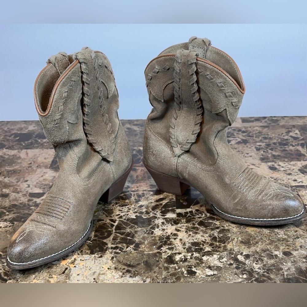 Ariat Women's Leather Round Up Rianda Western Cowgirl Boots Taupe Suede Brown - Picture 7 of 16